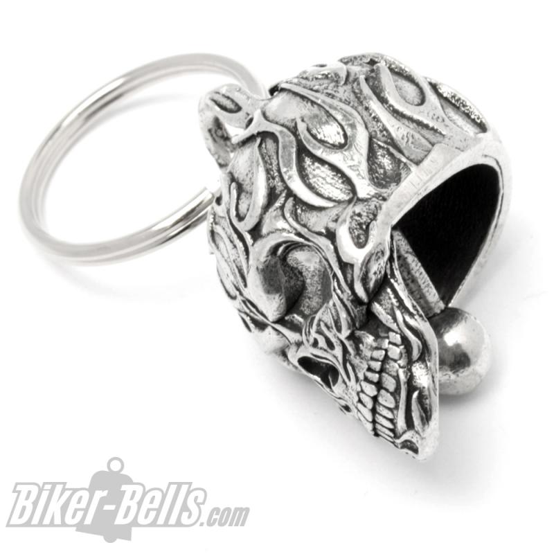 3D skull with flames biker-bell burning skull motorcycle bell biker gift